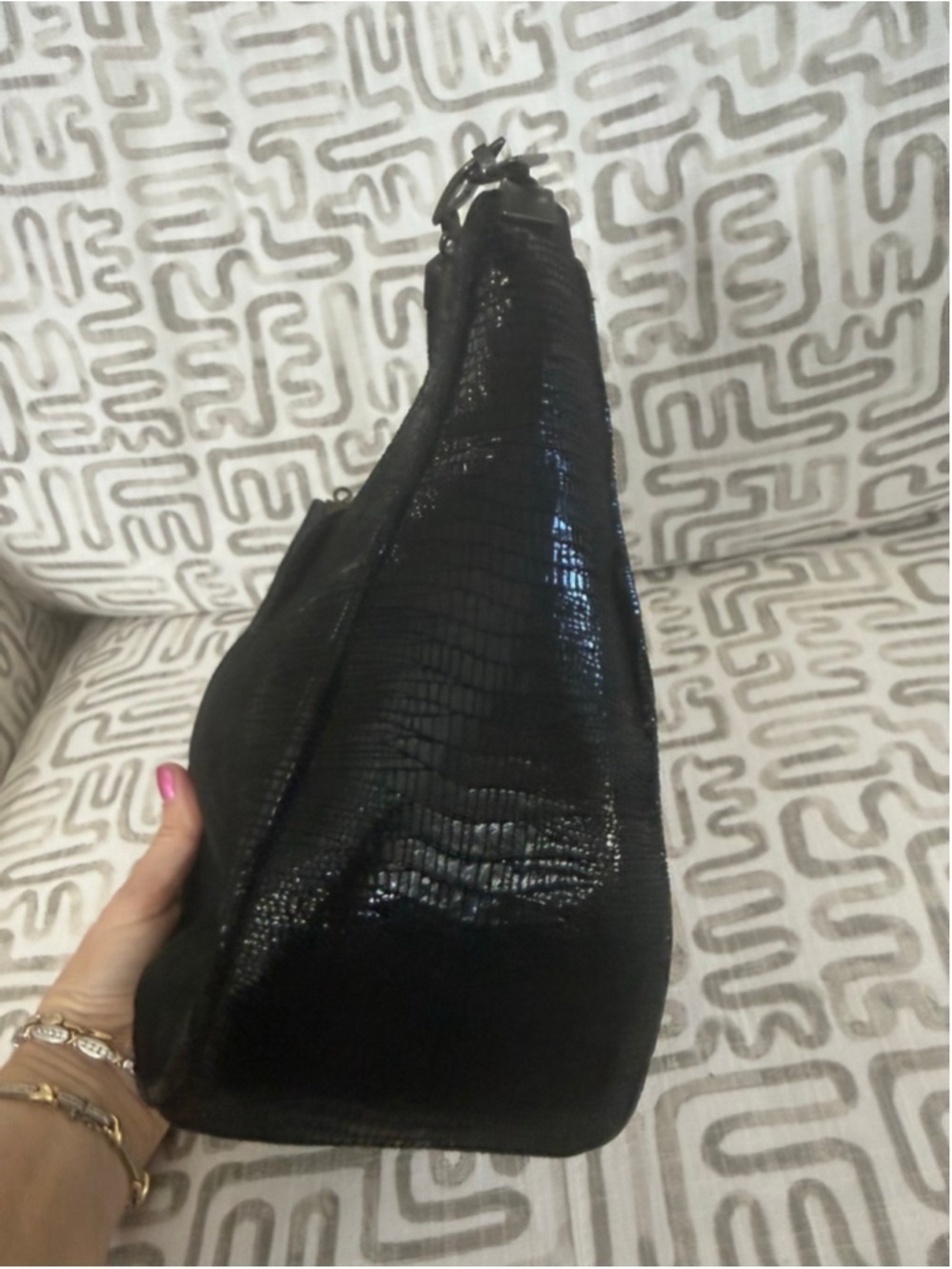 Stuart Weitzman Black Lizard Embossed Shoulder, 90s with no damage noted. Cute - Picture 6 of 13